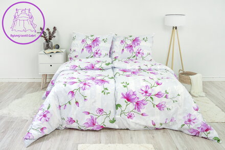 Ložní povlečení bavlněné Stanex lilie fialová (LS226), 140 x 200 + 90 x 70, Knoflíkové