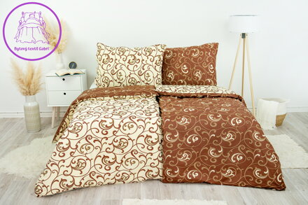 Ložní povlečení bavlněné Stanex ornament hnědo-béžový (LS11), 140 x 220 + 90 x 70, Knoflíkové