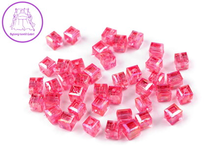 Plastové korálky s AB efektem kostka 6x6 mm