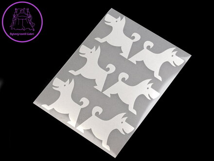 Reflexní nažehlovačky hvězda, květ, srdce, smajlík, auto, pes, ježek, tučňák, ruka 9x12 cm