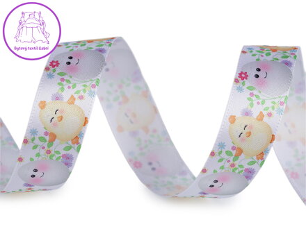 Stuha Velikonoce šíře 20 mm kuře, vejce, louka, zajíc