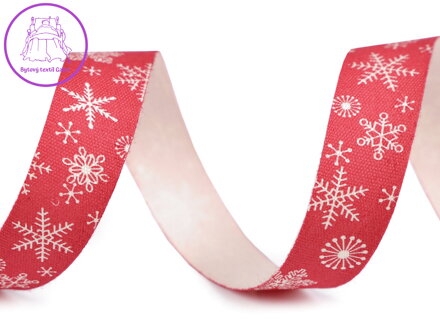 Bavlněná stuha vločky šíře 15 mm vánoční