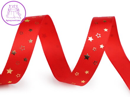 Vánoční saténová stuha hvězdy šíře 15 mm