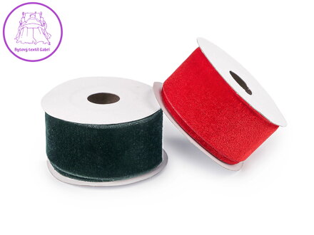 Sametová stuha na cívce ve vánočních barvách šíře 38 mm, návin 2,7 m