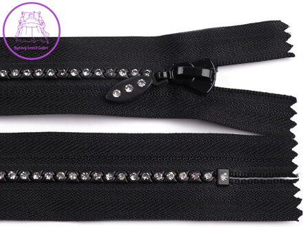 Kostěný zip šíře 4 mm délka 16 cm se štrasovými kamínky