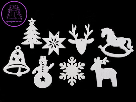 Dřevěné dekorace vánoční vločka, hvězda, stromeček, zvoneček, koník, sob k zavěšení / k nalepení