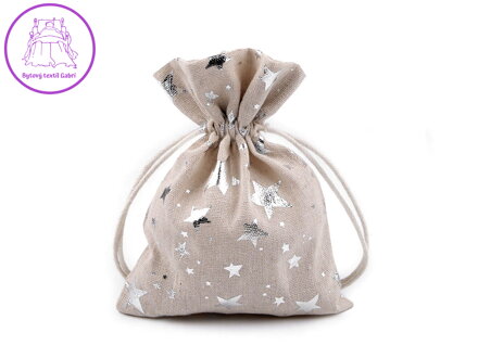 Dárkový pytlík hvězdy metalické 13x18 cm lněný