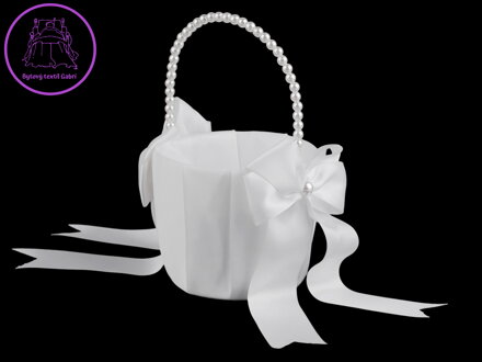 Svatební saténový košíček pro družičky, s perlami