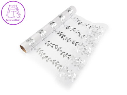 Vánoční organza s potiskem - cesmína, šíře 36 cm