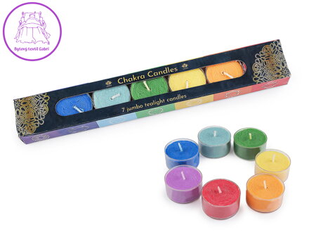 Vonná čakrová čajová svíčka, sada 7 ks
