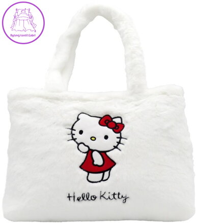 EP Line Taška bílá kočička Hello Kitty plyšová velká 40x27cm na zip