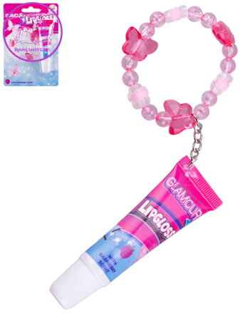 Lesk na rty Glamour 12ml s příchutí malina dětská kosmetika s přívěskem