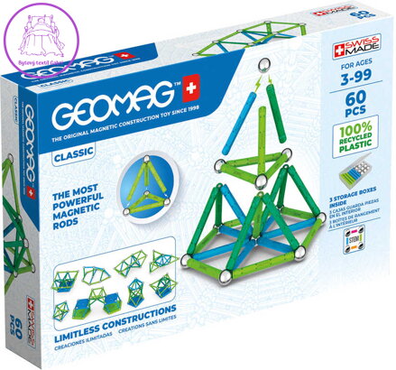 GEOMAG Classic modrá 60 dílků Eko magnetická STAVEBNICE