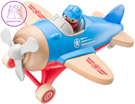 WOODY DŘEVO Letadlo baby s pilotem na baterie Světlo Zvuk