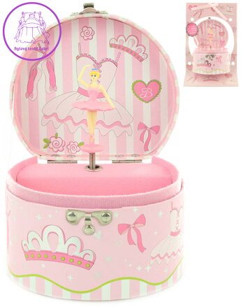 Šperkovnice hrací skříňka kulatá s baletkou na natažení karton