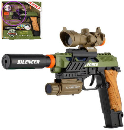 Pistole vojenská s tlumičem a zaměřovačem na baterie Světlo Zvuk