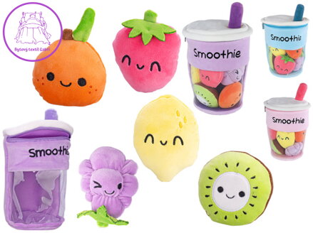 PLYŠ Fluffy Menu smoothie nápoj set kelímek na zip + ovoce 5ks 3 druhy