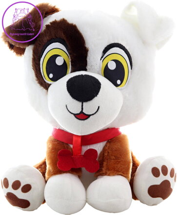 PLYŠ Pes veselý flíček 25cm sedící s kostičkou *PLYŠOVÉ HRAČKY*