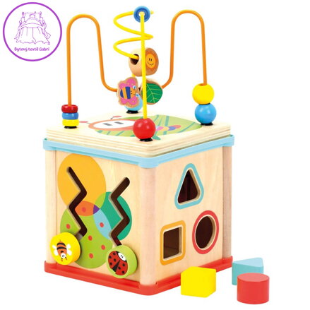 BI DŘEVO Kostka motorická s hodinami dřevěná