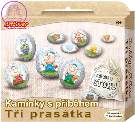 Kamínky s příběhem pohádky Tři prasátka kreativní set s 10 kamínky