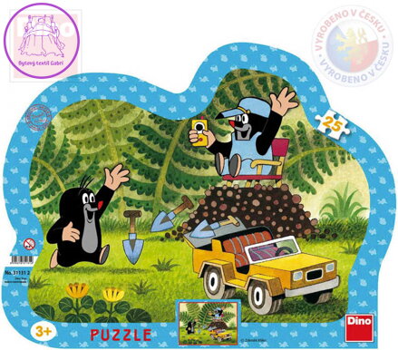DINO Puzzle obrysové Krtek (Krteček) se žlutým autem 31x23cm skládačka 25 dílků