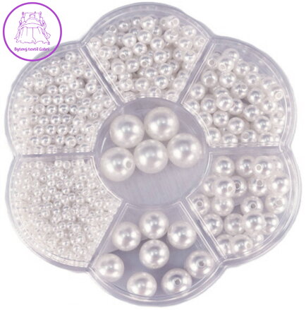 Korálky navlékací metalické bílé set 1150ks 3-12mm v plastovém boxu Korálky navlékací metalické bílé set 1150ks 3-12mm v plastovém boxu