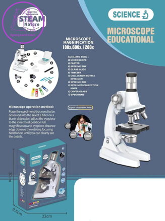 Mikroskop dětský střední zvětšení až 1200x na baterie v krabici