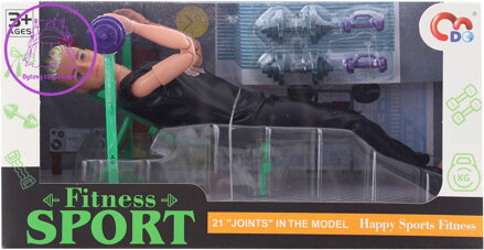 Panáček kloubový fitness sportovec panák set s lavicí a činkami plast
