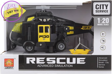 Helikoptéra pátrací černá 1:20 vrtulník s nosítky  na baterie Světlo Zvuk