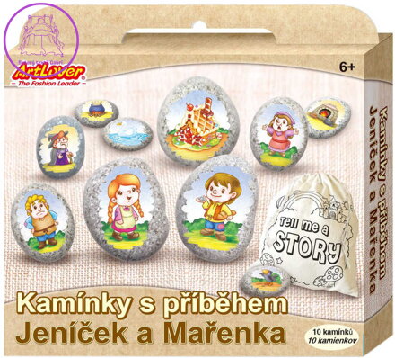 Kamínky s příběhem pohádky Jeníček a Mařenka kreativní set s 10 kamínky