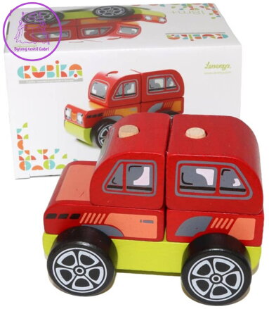 CUBIKA DŘEVO Baby autíčko Vůz Terénní navlékací stavebnice set 5 dílků