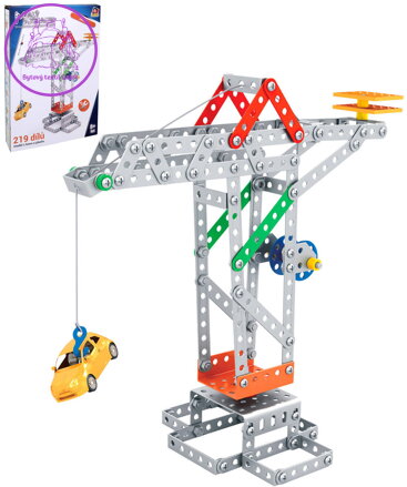 MALÝ MECHANIK Jeřáb 219 dílků kovová STAVEBNICE typu Merkur