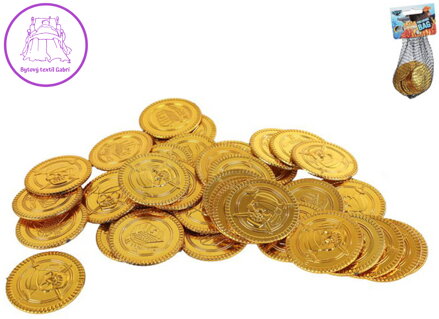 Mince dětské zlaté plastové pirátské peníze set 40ks v síťce