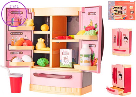 Lednice červená set s maketami potravin na baterie Světlo Zvuk Lednice červená set s maketami potravin na baterie Světlo Zvuk