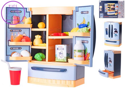 Lednice modrá set s maketami potravin na baterie Světlo Zvuk Lednice modrá set s maketami potravin na baterie Světlo Zvuk