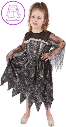 KARNEVAL Šaty čarodějnice černé s pavučinou vel. M (116-128cm) 6-8 let *KOSTÝM*