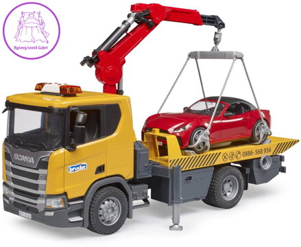 BRUDER 03552 Auto Scania Super 560R odtahovka + roadster na baterie Světlo Zvuk