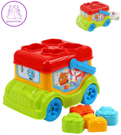 Autobus baby vkládačka autíčko + 4 dílky zvířátka v síťce