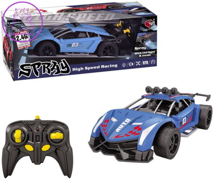 RC Auto modré mlhový efekt na vysílačku 2,4GHz na baterie Světlo Zvuk