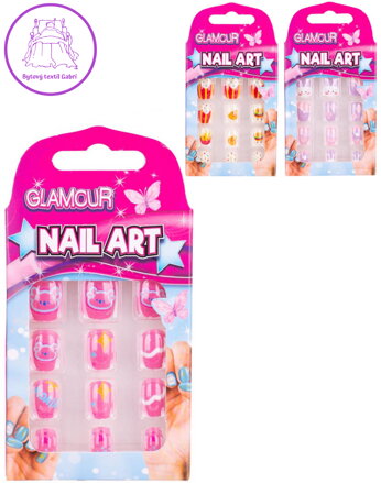 Glamour nalepovací dětské umělé nehty set 12ks 3 druhy
