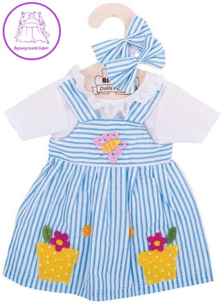 BIGJIGS TOYS Šatičky modré pruhované obleček pro panenku set s ramínkem