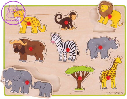 DŘEVO Puzzle baby vkládací zvířátka Safari 9 dílků s úchyty *DŘEVĚNÉ HRAČKY*