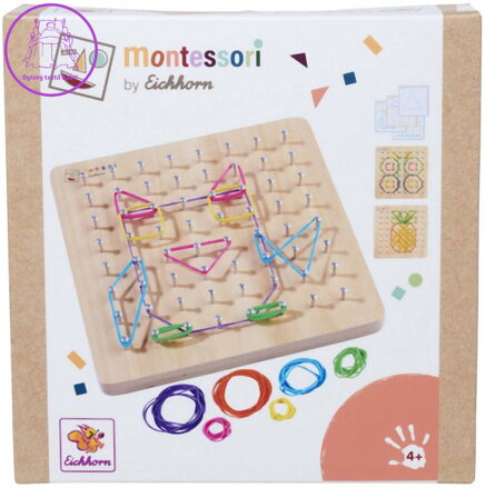 EICHHORN DŘEVO Montessori geometrická deska herní set s gumičkami