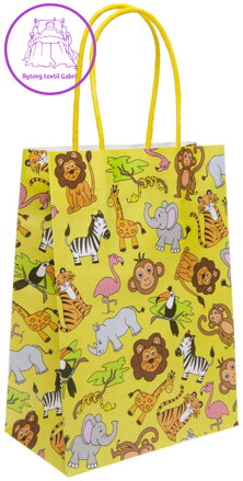 Taška dárková žlutá divoká zvířata Safari 16x22x9cm papírová
