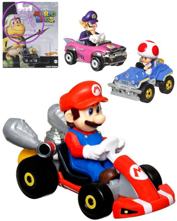 MATTEL HOT WHEELS Auto Super Mario Kart s postavičkou různé druhy kov