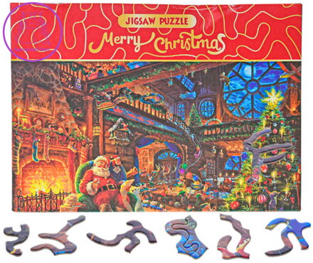 PUZZLE Merry Christmas U Santy doma 75x50cm 468 dílků skládačka v krabici