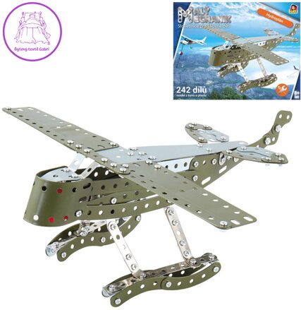 MALÝ MECHANIK Letadlo Hydroplán 242 dílků kovová STAVEBNICE typu Merkur