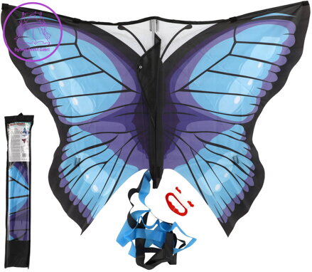 Drak létající motýl modrý 100x70cm nylon v látkovém sáčku