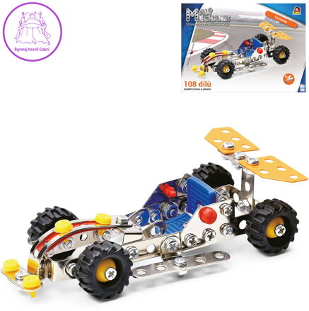 MALÝ MECHANIK Auto formule 108 dílků kovová STAVEBNICE typu Merkur