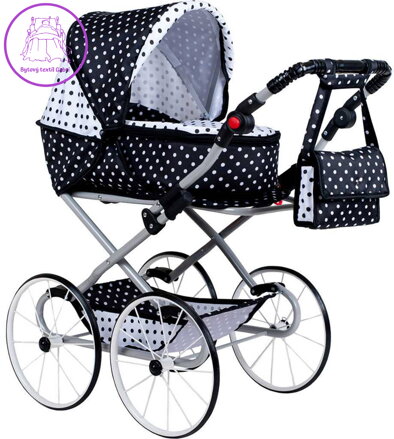 NEW BABY Kočárek Natálka retro bílo-černý puntík 2v1 pro panenku miminko